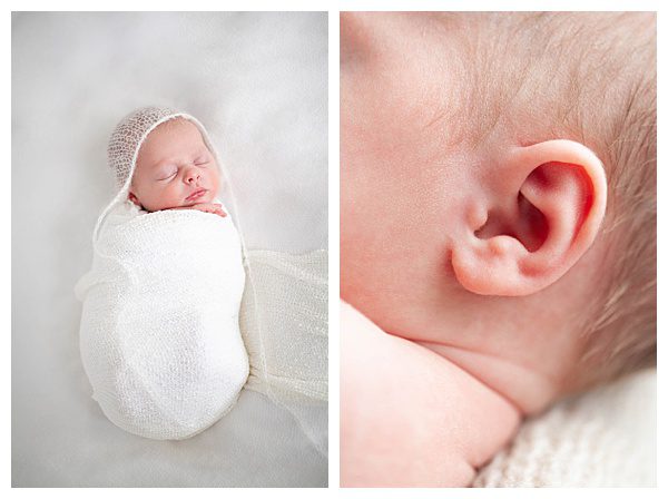 Details of baby's ear in newborn portrait photos