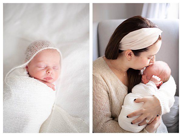 Mom kissing her newborn baby