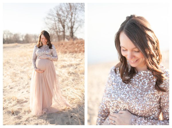 Long beaded dress for beach maternity photos