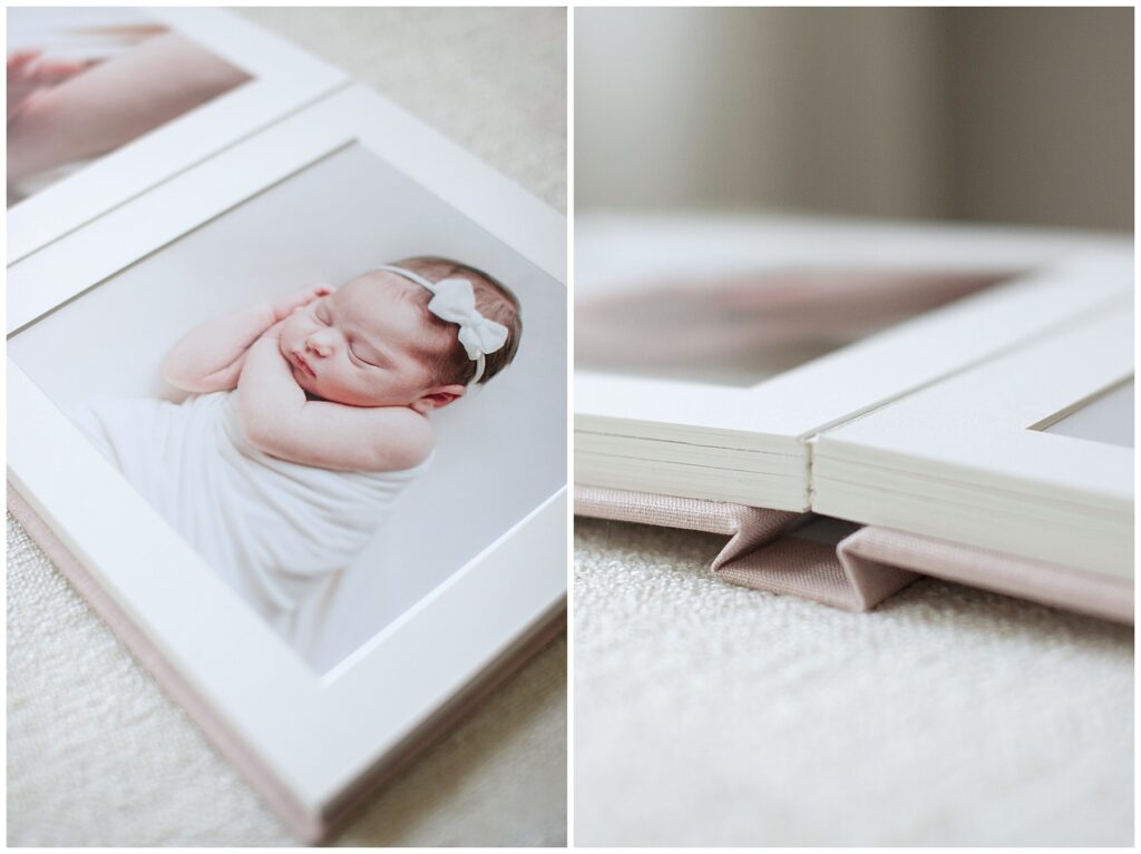 Hand crafted albums by a Fairfield County CT photographer - Forty Seven Moments Photography creates newborn albums.